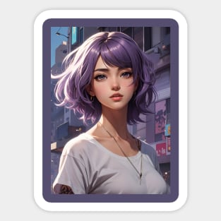 Anime girl with purple hair Sticker